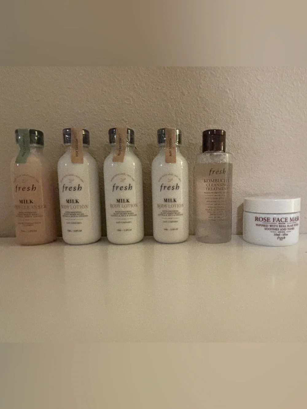 Bundle of Travel Sized Fresh Milk Body Lotion x 3 Cleanser Kombucha Rose Mask